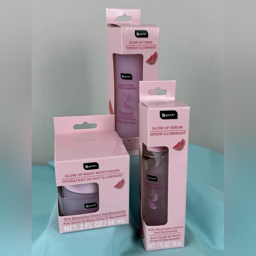 New Set Of 3 B Pure Glow Up Recipe Watermelon Toner Serum Night Moisturizer